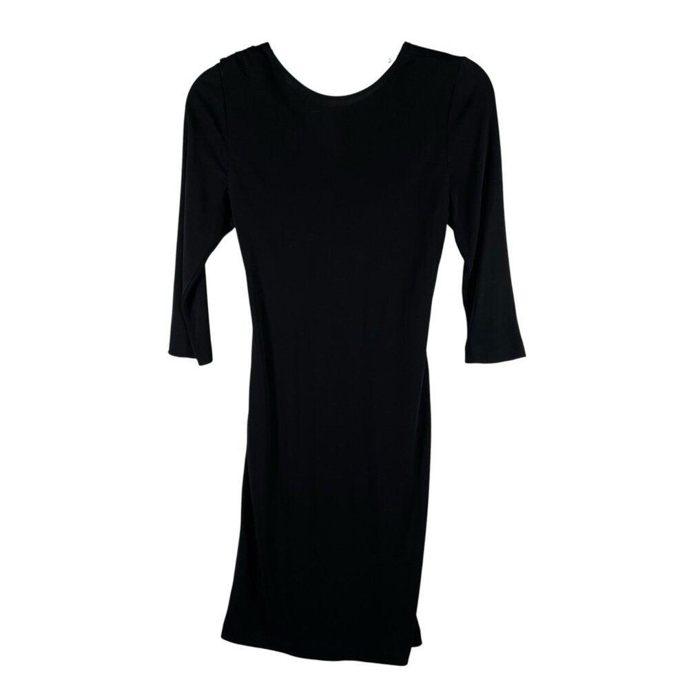 ESCADA Women's Blue Stretch Lined Ruched Long Sleeve Midi Dress Size 36 Designer